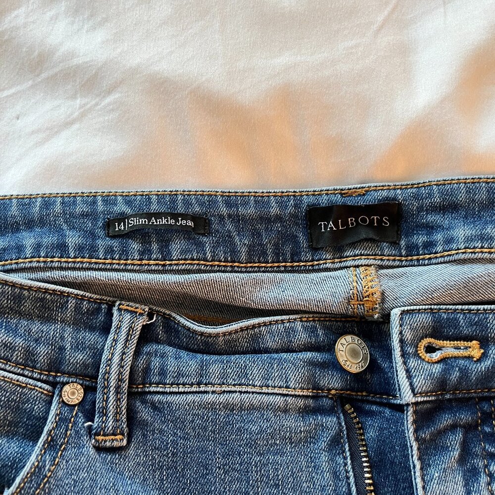 Talbots Slim Ankle Jean, Medium Wash, Size 14